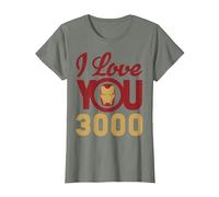 Marvel Avengers Endgame Iron Man I Love You 3000 Helmet Logo T-Shirt, Femme, Vert Kaki chiné, S