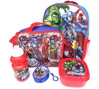 Marvel Avengers Ensemble-Cadeau Sac À Dos + Portefeuille + Sac Isotherme + Bidon + Boîte À Déjeuner - Licence Officielle - Backpack + Coin Purse + Lunch Bag + Sports Bottle + Sandwich Box Gift Bundle