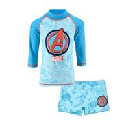 Marvel Avengers Maillot de Bain Garçon, Maillot de Bain Protection UV, Ensemble de Natation 2 Pièces T-Shirt et Short de Bain, Taille 8 Ans, Bleu