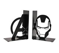 Marvel Avengers Serre-livres en métal Iron Man - Porte-livres décoratifs en métal noir avec logo Avengers et casque - Organiseur de super-héros pour livres et bandes dessinées