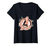 Marvel Avengers Soft Floral Fill Logo T-Shirt avec Col en V
