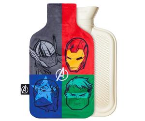 Marvel Bouillotte Eau Chaude avec Housse en Tissu Doux Hot Water Bottle Enfant Adulte Idée Cadeau Spiderman Avengers (Multi Avengers)