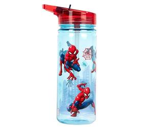 Marvel Bouteille en plastique Spiderman avec paille sans BPA, 580 ml, bouteille d'eau scolaire pour garçons, 100% étanche, bouteille de super-héros durable