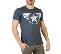 Marvel Captain America Cap Logo T-Shirt, Bleu Marine chiné, XXL Homme