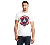Marvel Captain America Comic Shield T-Shirt, Blanc, L Homme