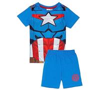 Marvel Captain America Pyjama pour garçons | T-Shirt et Short Captain America pour Enfants | Conception de Costume Bleu Puissant | Marchandise Officielle | Cadeau Parfait pour Les Petits Super-héros