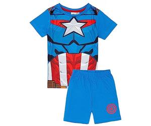 Marvel Captain America Pyjama pour garçons | T-Shirt et Short Captain America pour Enfants | Conception de Costume Bleu Puissant | Marchandise Officielle | Cadeau Parfait pour Les Petits Super-héros