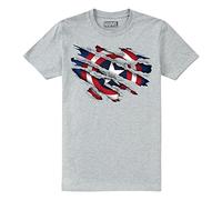 Marvel Captain America Torn T-Shirt, Grey Heather, 7-8 Ans Boy's