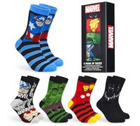 Marvel Chaussettes Homme, Coffret 5 Paires de Chaussettes Fantaisie, Cadeau Humoristique Geek Homme Ado (Bleu/Multi, 40/45 EU)