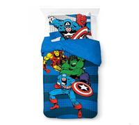 Marvel Comics Avengers 100% Coton Ensemble Housse de Couette Lit Simple - Comprend une Taie d’Oreiller 50 x 70 cm