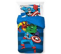 Marvel Comics Avengers 100% Coton Ensemble Housse de Couette Lit Simple - Comprend Une Taie d’Oreiller 50 x 70 cm
