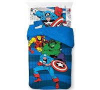 Marvel Comics Avengers 100% Coton Ensemble Lit Simple 3 Pièces - Collection Superhéros Comprend Housse de Couette, Drap & Taie d’Oreiller