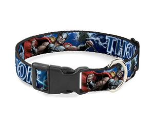Marvel Comics Collier pour chien Boucle en plastique Avengers Marteau Thor Action Pose Galaxy Blues Blanc 17,8 à 21,6 cm Largeur 1,3 cm