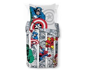 Marvel Comics Comic Cool, Parure de lit Enfant 140x200 cm, 100% Coton, lit 1 Personne - Comprend 1 Housse de Couette 140x200 cm, & 1 taie d'oreiller 80x80 cm
