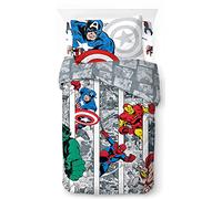 Marvel Comics Comic Cool, Parure de lit Enfant 140x200 cm, 100% Coton, lit 1 Personne - Comprend Housse de Couette, Drap Housse & taie d'oreiller - Convient aux Lits de 90x190cm à 90x200cm