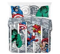 Marvel Comics Comic Cool, Parure de lit Enfant 200x200 cm, 100% Coton, lit 2 Personne - Comprend Housse de Couette & taies d'orieller - Convient aux Lits de 140x190cm à 140x200cm