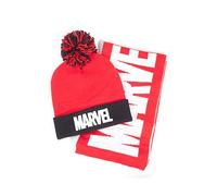 MARVEL COMICS Mixte Logo Bobble Beanie & Scarf Gift Set Ensemble Bonnet, Écharpe Et Gant Not Applicable, Rouge (Red Red), Taille unique
