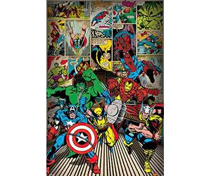Marvel Comics Poster géant pour enfants Super-héros classiques Spiderman, Thor, Captain America, Hulk, Wolverine et Iron Man 61 x 91,5 cm