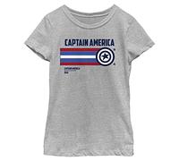 Marvel Comics Retro Shield Stripes Girls Short Sleeve Tee Shirt, Athletic Heather, Small