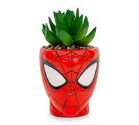 Marvel Comics Spider-Man Web-Head Mini pot de fleurs en céramique avec plantes succulentes artificielles | Petit pot de fleurs, fausses plantes d'intérieur