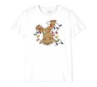 Marvel Cotton Division Officiel Groot imprimé T-Shirt pour Garçon Col Ras du Cou Manches Courtes Coton Coupe régulière,Baby Groot with Lighting Chirstmas_Blanc, Taille 10 Ans