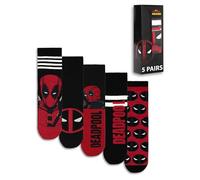 Marvel Deadpool Lot de 5 paires de chaussettes hautes pour homme | Motif graphique rouge et noir | À porter au quotidien | Produits dérivés de personnages de films | Produits