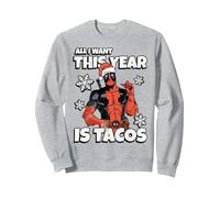 Marvel Deadpool Noël All I Want This Year is Tacos Sweatshirt, Unisexe pour Adultes, Gris Chiné, XL