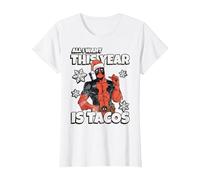 Marvel Deadpool Noël All I Want This Year is Tacos T-Shirt, Femme, Blanc, L