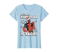 Marvel Deadpool Noël All I Want This Year is Tacos T-Shirt, Femme, Bleu Céleste, 3XL