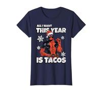 Marvel Deadpool Noël All I Want This Year is Tacos T-Shirt, Femme, Bleu Marine, M