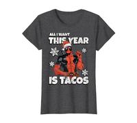 Marvel Deadpool Noël All I Want This Year is Tacos T-Shirt, Femme, Chiné Foncé, L
