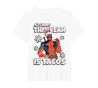 Marvel Deadpool Noël All I Want This Year is Tacos T-Shirt, Femme Grandes Tailles, Blanc, 3X