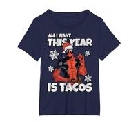 Marvel Deadpool Noël All I Want This Year is Tacos T-Shirt, Femme Grandes Tailles, Bleu Marine, 3X