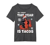 Marvel Deadpool Noël All I Want This Year is Tacos T-Shirt, Femme Grandes Tailles, Chiné Foncé, 3X