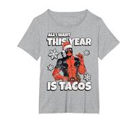 Marvel Deadpool Noël All I Want This Year is Tacos T-Shirt, Femme Grandes Tailles, Gris Chiné, 2X
