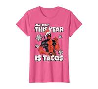 Marvel Deadpool Noël All I Want This Year is Tacos T-Shirt, Femme, Rose Chiné, 3XL