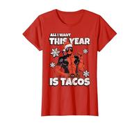 Marvel Deadpool Noël All I Want This Year is Tacos T-Shirt, Femme, Rouge, XS