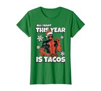 Marvel Deadpool Noël All I Want This Year is Tacos T-Shirt, Femme, Vert Kelly, XXL