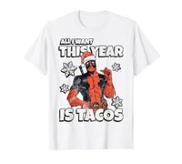 Marvel Deadpool Noël All I Want This Year is Tacos T-Shirt, Homme, Blanc, 3XL