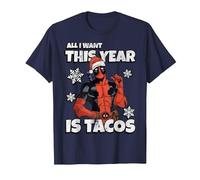 Marvel Deadpool Noël All I Want This Year is Tacos T-Shirt, Homme, Bleu Marine, S