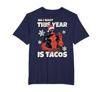 Marvel Deadpool Noël All I Want This Year is Tacos T-Shirt, Homme Grandes Tailles, Bleu Marine, 5X Tall