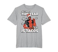 Marvel Deadpool Noël All I Want This Year is Tacos T-Shirt, Homme Grandes Tailles, Gris Chiné, 2X Tall