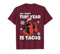 Marvel Deadpool Noël All I Want This Year is Tacos T-Shirt, Homme, Marron, 3XL