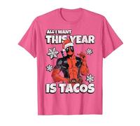 Marvel Deadpool Noël All I Want This Year is Tacos T-Shirt, Homme, Rose Chiné, 3XL