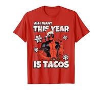 Marvel Deadpool Noël All I Want This Year is Tacos T-Shirt, Homme, Rouge, 3XL