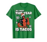 Marvel Deadpool Noël All I Want This Year is Tacos T-Shirt, Homme, Vert Kelly, S
