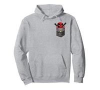 Marvel Deadpool Pocket Sweat à Capuche, Unisexe pour Adultes, Gris Chiné, L