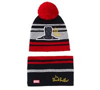 Marvel Ensemble bonnet à pompon + écharpe de luxe pour garçon Captain America ou Black Panther, Panthère noire, 3-5 ans