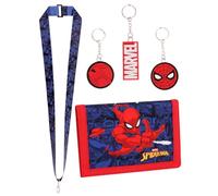 Marvel Ensemble de 3 porte-clés et lanière Spiderman pour garçons - Portefeuilles en toile avec porte-monnaie zippé et emplacements pour cartes., bleu, Moderne