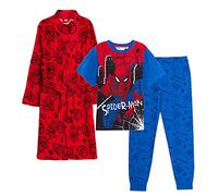 Marvel Ensemble de peignoir et pyjama Spiderman pour garçons avec 3 pièces assorties - Vêtement de nuit + Pyjama pour garçons, Rouge, 5-6 ans